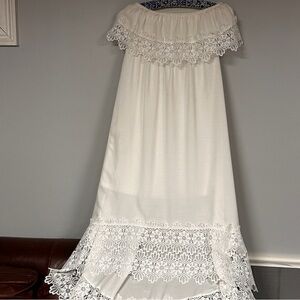 Solitaire Swim Bohemian Off The Shoulder White Lacey Dress / Cover up , M